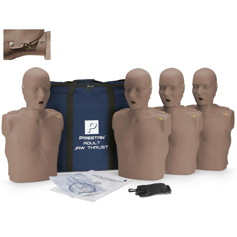 PRESTAN ADULT JAW THRUST CPR MANIKIN W/ CPR MONITOR - 4 PACK - Medium Skin
