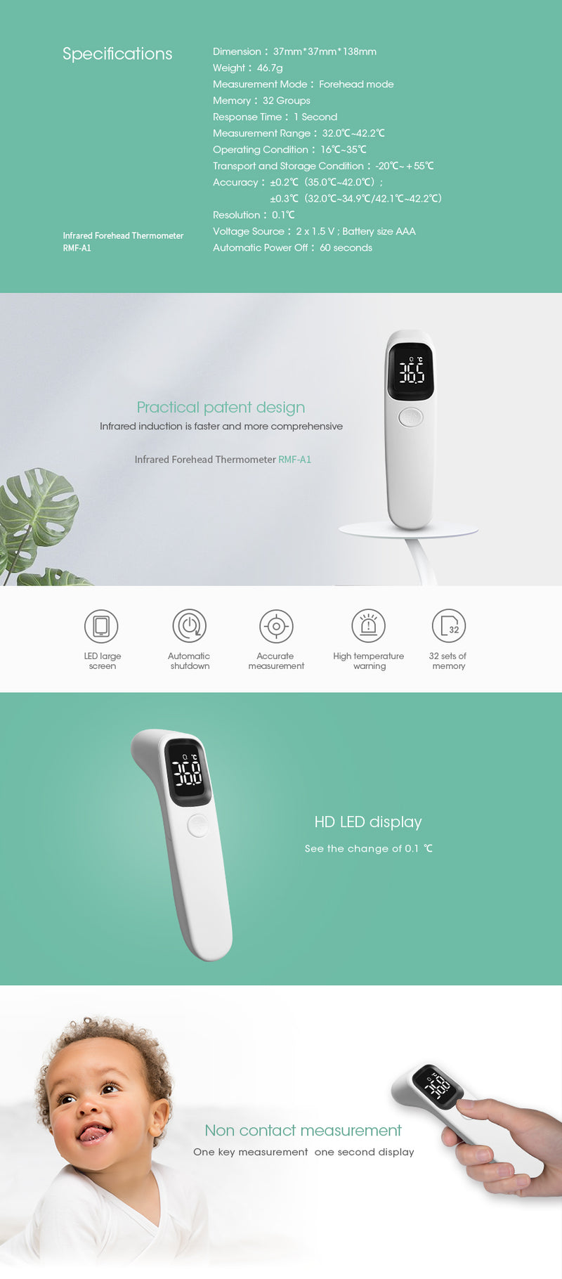 Handheld Infrared Non-Contact Thermometer-2 yr warranty